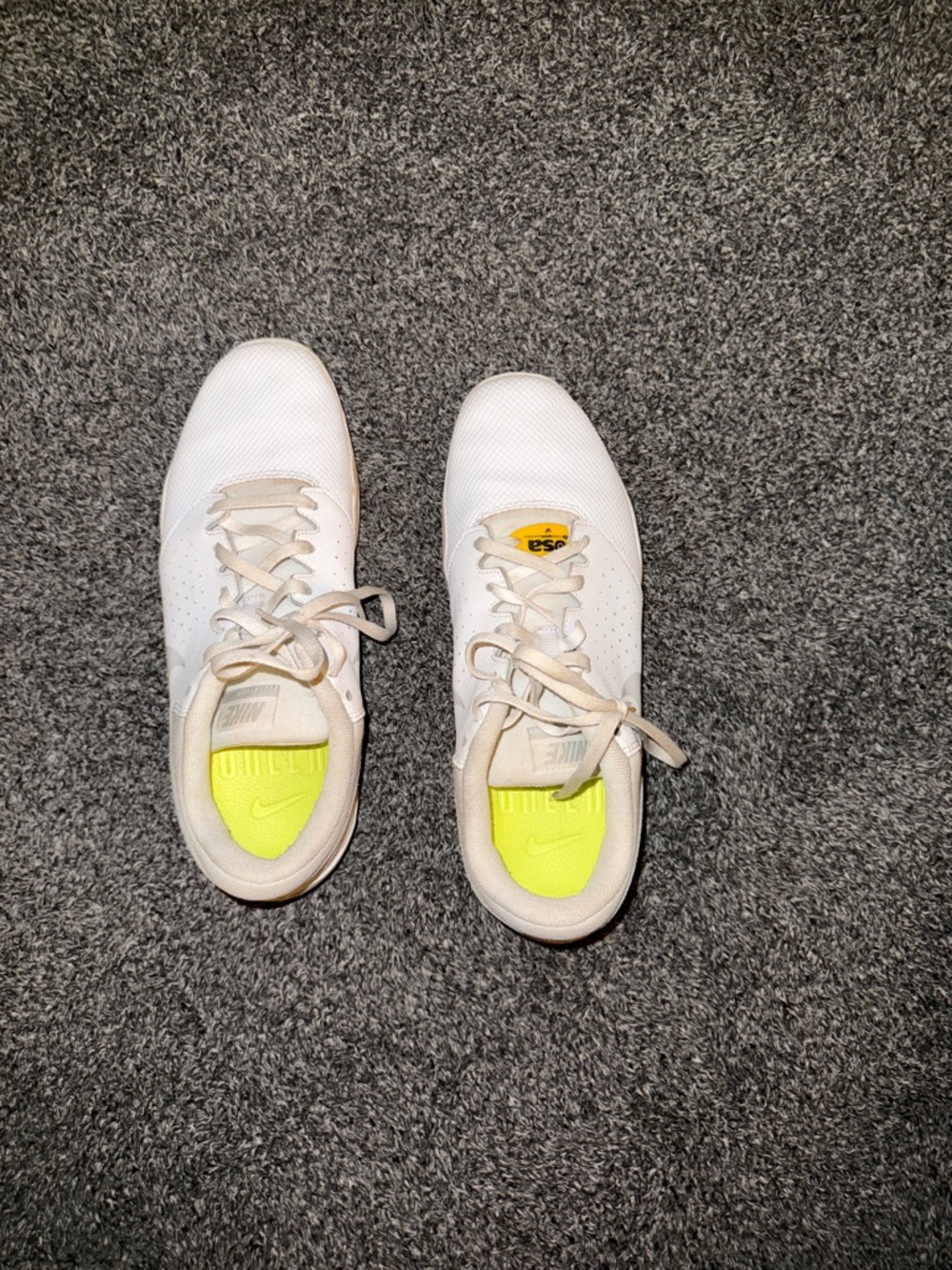 Nike White Cheer Sneakers with Neon Yellow Insoles